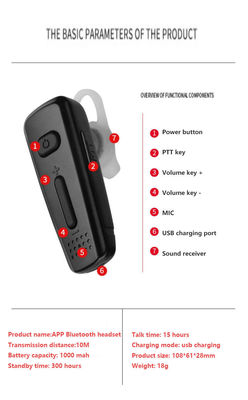 K Walkie Talkie Wireless Earpiece с наушниками BT и хранилищем 1 канала