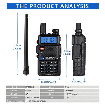 128 каналов Baofeng UV-5R Walkie-Talkie водонепроницаемый 5-10KM Диапазон VHF UHF частота